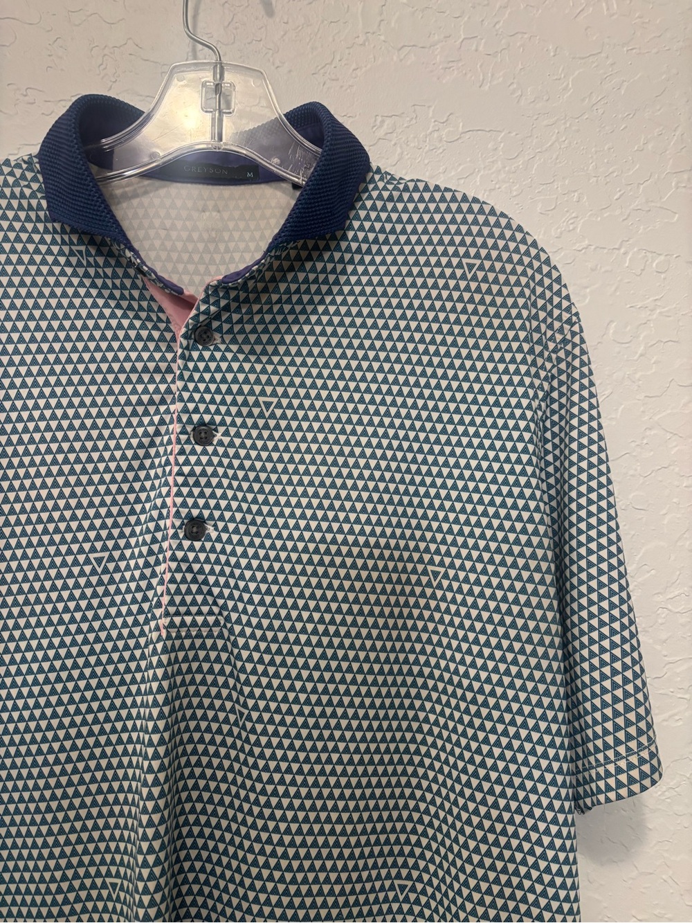Greyson Polo Shirt Mens medium navy triangle Golf Performance Stretch Jersey